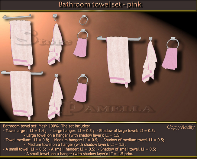 Second Life Marketplace - Bathroom towel set - pink (BOX)